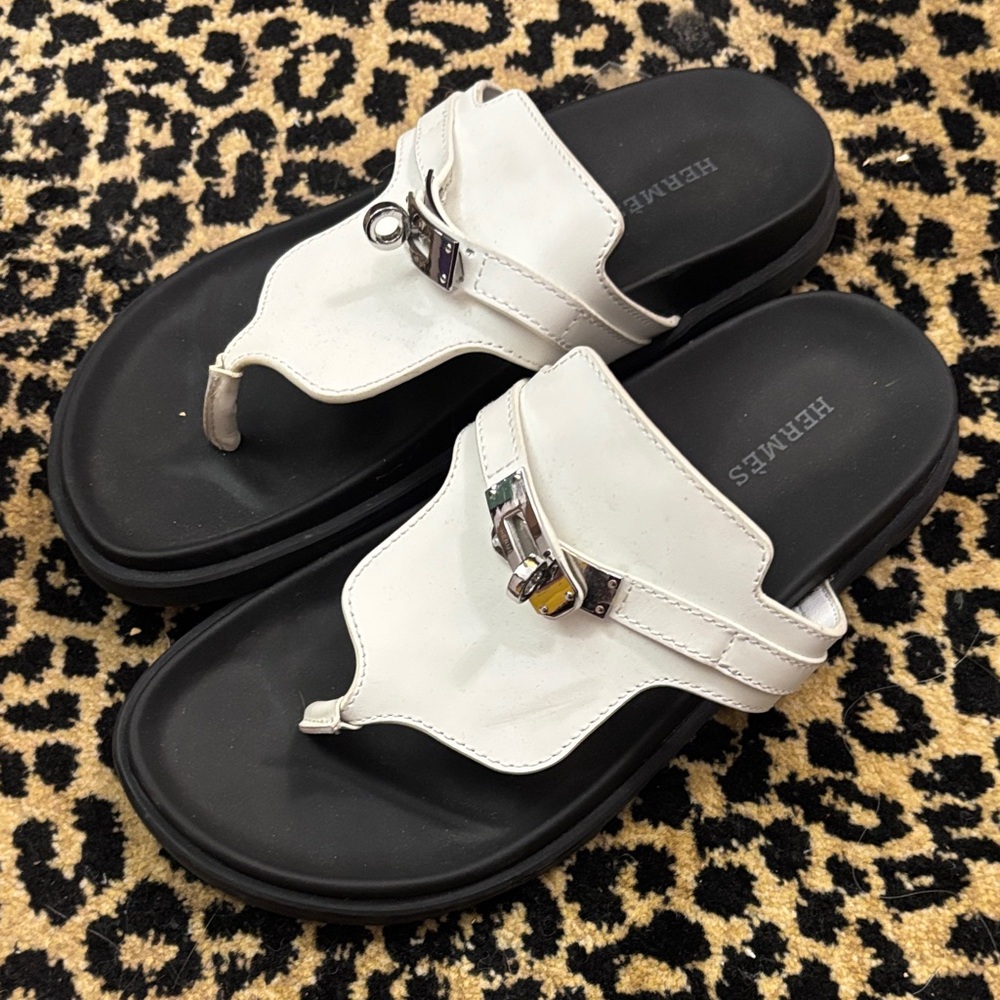 Hermes White and Black Sandals